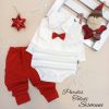 بادی سفید و شلوار قرمز پسرانه نوزادی کد 948