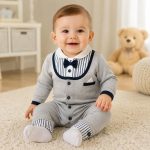 سرهمی نوزادی تا کودک بچگانه پسرانه یقه پاپیون راحتی کد 311