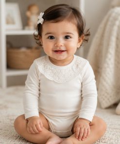 بادی نوزادی تا کودک بچگانه دخترانه گیپور سفید کد 858
