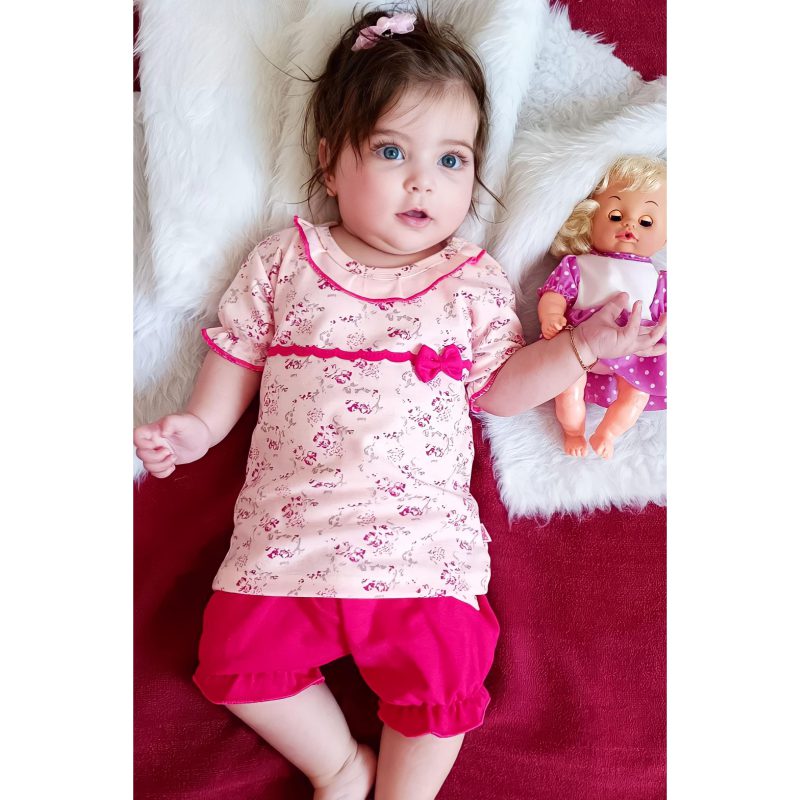 تیشرت شلوارک نوزادی دخترانه گل سرخی