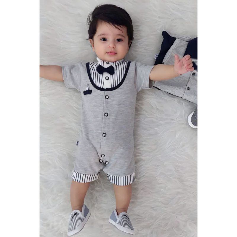 رامپر پسرانه نوزادی یقه پاپیون