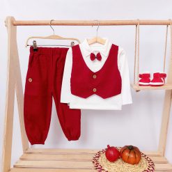 ست بلوز شلوار زرشکی پسرانه پاپیون کد 716