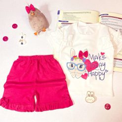 تیشرت شلوارک صورتی دخترانه طرح خرگوش کد 2038