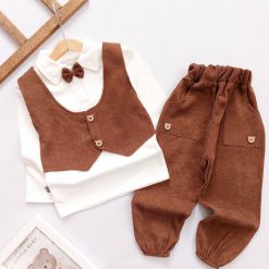 ست بلوز شلوار پسراki قهوه ای پاپیون کد 824