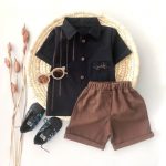 تیشرت شلوارک(شورت) نوزادی تا کودک بچگانه مجلسی پسرانه مدل آرشا مشکی محرمی کد V 6037