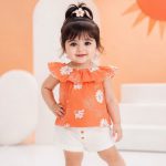 تیشرت شلوارک(شورت)نوزادی تا کودک بچگانه مجلسی دخترانه مدل درنا کد V 6043