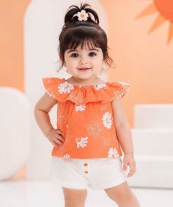 تیشرت شلوارک(شورت)نوزادی تا کودک بچگانه مجلسی دخترانه مدل درنا کد V 6043