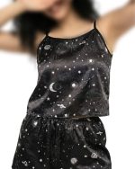 تاپ شلوارک ساتن طرحدار night ویولت کد 1005 - Image 4