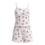 تاپ شلوارک کبریتی طرحدار Hello kitty صورتی ویولت کد 4442