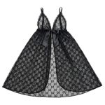 لباس خواب کوتاه جلو باز Gucci مشکی ویولت کد 2078 - Image 2
