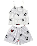 تاپ شلوارک ساتن طرحدار heart ویولت کد 1005 - Image 2
