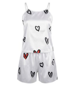 تاپ شلوارک ساتن طرحدار heart ویولت کد 1005