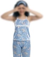 تاپ شلوار ساتن طرحدار cloudy ویولت کد 1022 - Image 2