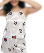 تاپ شلوارک ساتن طرحدار heart ویولت کد 1005 - Image 4