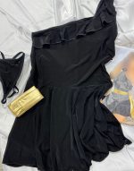 کاستوم پیراهنی مشکی کمری طلایی فری سایز کد 2563