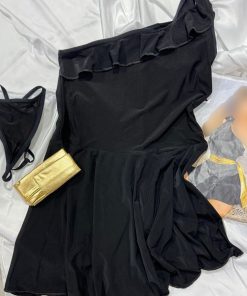 کاستوم پیراهنی مشکی کمری طلایی فری سایز کد 2563