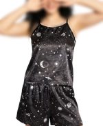 تاپ شلوارک ساتن طرحدار night ویولت کد 1005 - Image 5