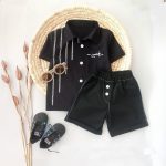 تیشرت شلوارک نوزادی تا کودک بچگانه مجلسی پسرانه مدل آرتین مشکی محرمی